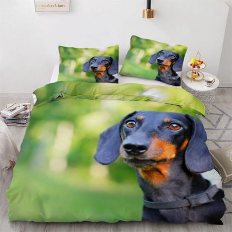 Bettwäsche-Set 200x200 cm mit Dackel-Motiv, 3-teilig, Mikrofaser, Reißverschluss