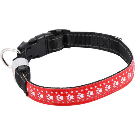 Collar LED para perros y gatos, luminoso, rojo, de piel sintética duradera y nailon, accesorio práctico para animales pequeños, seguridad visible de noche. (1/5)