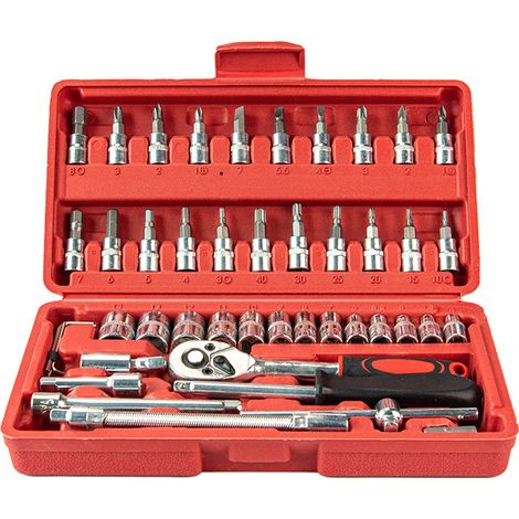 Coffret Clés à Cliquet 46 Pièces, Ensemble de Douilles et Outils de Réparation Automobile, Kit Mécanique Garage et Voiture