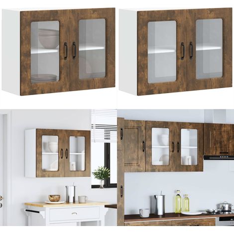vidaXL Küchen-Hängeschrank mit Glastür Räuchereiche Holzwerkstoff (1/5)