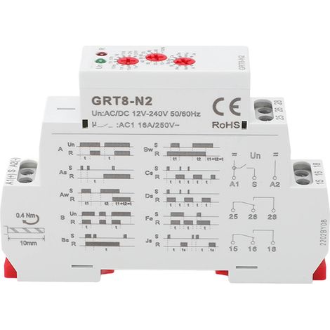 Relais à retard multifonction avec indicateur LED, montage sur rail, ignifuge pour applications industrielles (1/5)