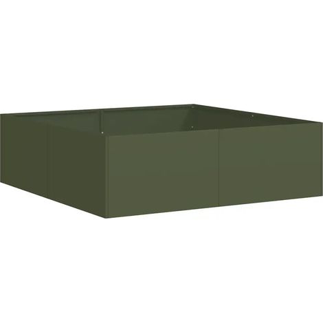 Elegante fioriera per giardino terrazzo 100 x 100 x 30 cm fondo aperto robusta in acciaio laminato a freddo verde oliva 020051591