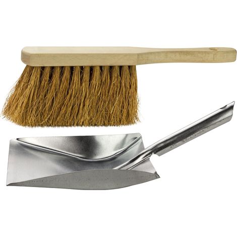 Handfeger Kokos 28 cm und Metall Kehrschaufel Kehrblech Set Kehrgarnitur Kehrset