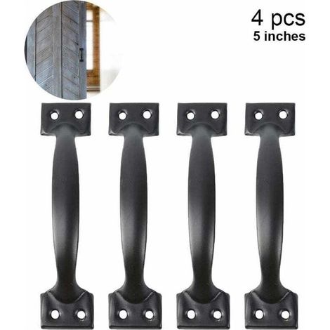 (5 Inch, Black) 4 Piece Barn Door Pulls for Wooden Fence Door Pulls, Vintage Cabinet Pulls for Kitchen Cabinets Furniture Drawers Cabinet Hardware (1/4)