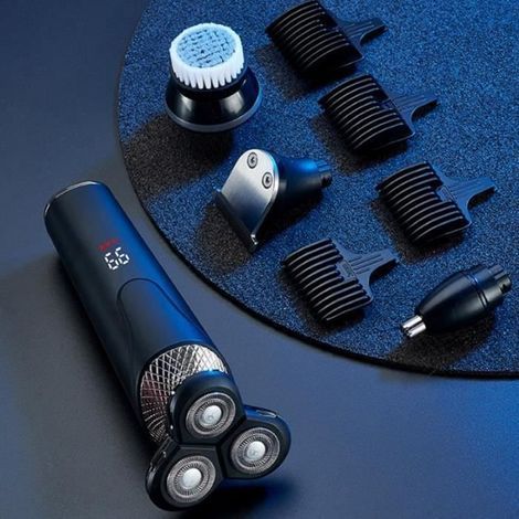 Rasoio elettrico da uomo, rasoio elettrico, rasoio elettrico 4 in 1 per uso a secco e bagnato con spazzola per la pulizia del viso USB (1/4)