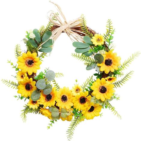 Couronne de tournesol artificiel à suspendre, guirlande naturelle pour porte et mur, automne, Halloween, Thanksgiving – DELKEVIC