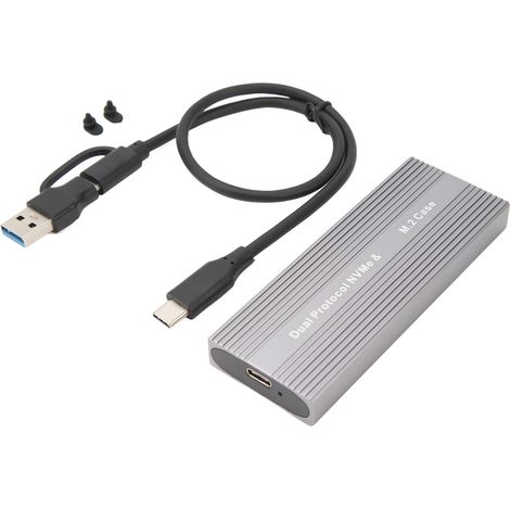 Boîtier SSD externe M.2 NVMe PCIe NGFF SATA 10Gbps UASP, port Type-C, sans outil, câble double tête OTG pour 2230/2242 (1/5)