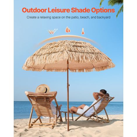 Parasol Hawaïen, 1,8 m Parasol Exotique Inclinable avec Toit Chaume PP, 8 Baleines Métalliques, Protection Solaire Extérieure Flexi… (1/5)