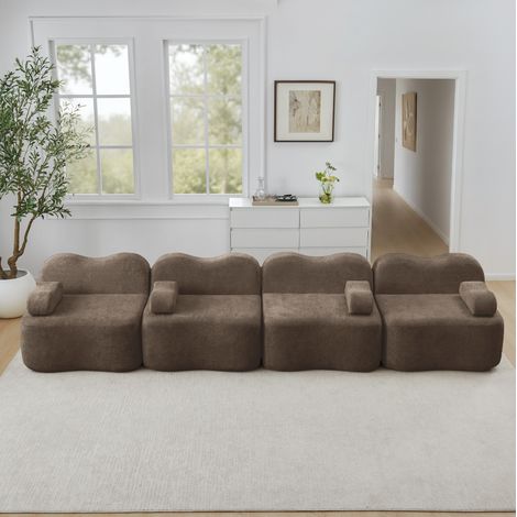 Modulares 4-Sitzer-Sofa 384×98×70 cm aus braunem Samt mit tiefer Sitzfläche – MEUBLIV (1/5)