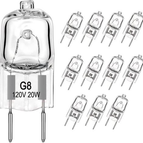 Bombillas halógenas G8 - 20W 120V Luz blanca cálida - Paquete de 12 (1/5)