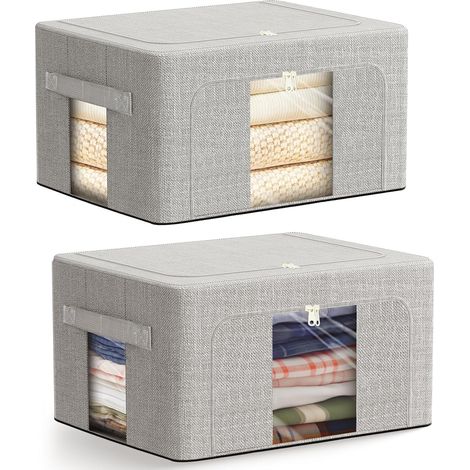 2 Sac de Rangement, 100L, Tissu Oxford, Armature Métallique, Fenêtre Transparente, Pour Placard et Sous Lit