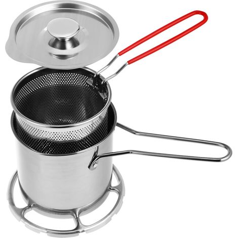 Friteuse Inox 304 Mini Panier à Friture en Métal Poignée Antidérapante Pratique pour Cuisson Maison la Cuisine Familiale Couvercle et Support Intégré (1/5)