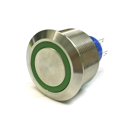 Bouton-poussoir, Momentané lumineux, LED Vert, Unipolaire à deux directions (1RT), 3 A, 5 A, Montage panneau (1/2)