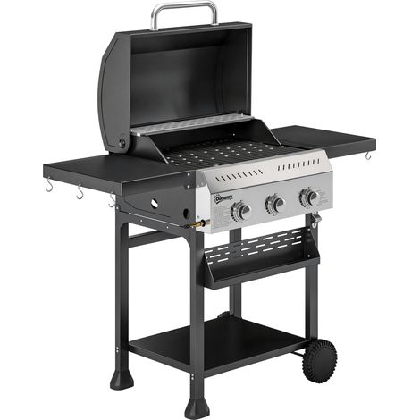 GagaBarbecue a gaz 9 KW 3 bruleurs chariot en acier inoxydable avec tablette laterale porte-epices (1/5)
