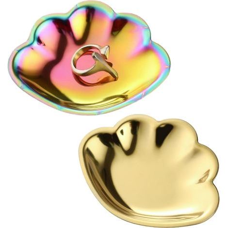 Schmuckaufbewahrungsplatte, 2-teiliges muschelförmiges Schmucktablett aus Edelstahl, Aufbewahrungstablett für Schmuck, Kosmetikartikel und Parfums (1/5)