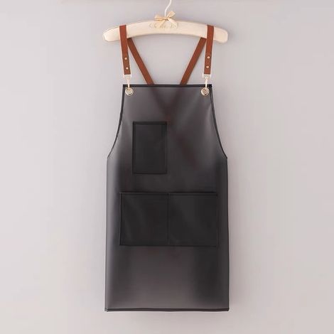 Tablier TPU ajustable 1 pièce, avec poches, unisexe, imperméable, transparent, facile à nettoyer, destiné à la cuisine, au barbecue, aux coiffures noir (1/5)