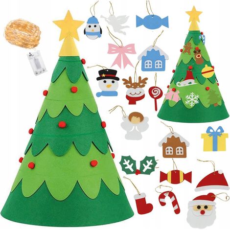 FILZ WEIHNACHTSBAUM SPIELZEUG FÜR KINDER DIY DEKORATION 75cm SCHMUCK + LED 29w1