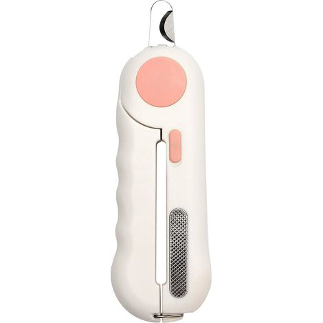 Coupe-ongles en acier inoxydable pour chats - Éclairage LED - Coupe-ongles pour chiens et chats - Pince à ongles avec butée de sécurité et lime à ongles - Rose et blanc (1/4)
