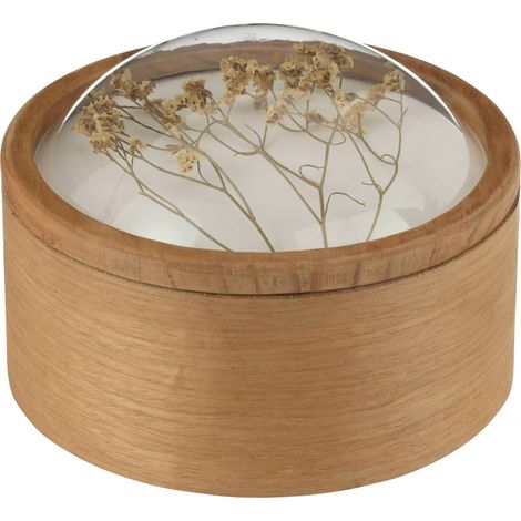 Boîte ronde en bois avec couvercle floral - bois clair et transparent (1/4)