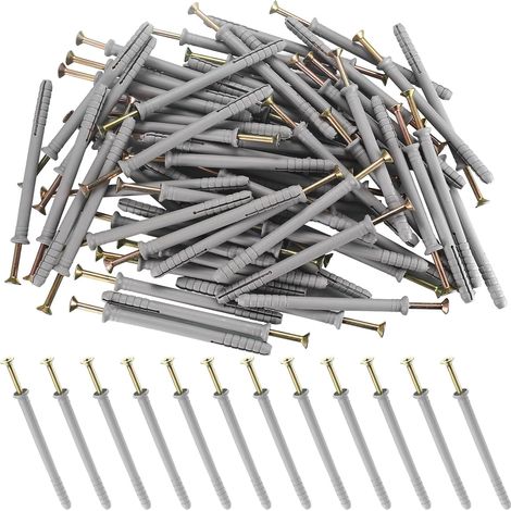 70 Pcs Cheville Charge Lourde avec Vis Autoforeuse, M8 x 100 mm Chevilles Fixations pour Plaques de Plâtre, Chevilles à Enfoncer pour Plaque de Plâtre, Cloisons Creuses Murales (70 Pcs - M8) (1/5)