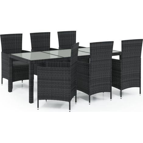 Maison Exclusive - 7-tlg. Garten-Essgruppe mit Auflagen Poly Ratt