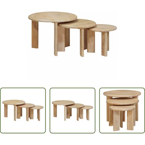 Tables basses modernes - Tables basses gigognes 3 pcs Noir Bois de mangue massif (1/5)