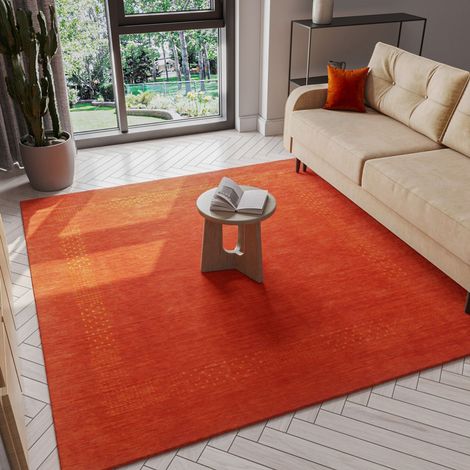 Tapis Loribaft Tapis Nova - Tapis en laine  - 200x200cm, Square - 100% Laine vierge - Tissé main - Rouge