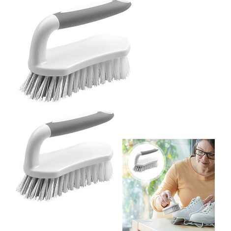 Set di 2 spazzole per la pulizia, comode da usare con manico - Adatte per la pulizia di pavimenti, cucine, bagni, tappeti - Grigio (1/5)