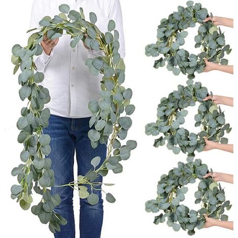 Guirlandes D'eucalyptus Artificielle Verdure Guirlande Faux Eucalyptus Vignes,Guirlande de Mariage Fond Mur Décoration Florale - (1/4)