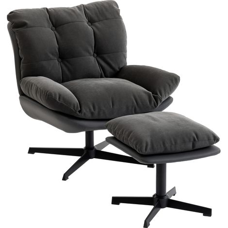 HOMCOM Accent Chair with Footstool, Modern Swivel Lounge Chair, Dark Grey