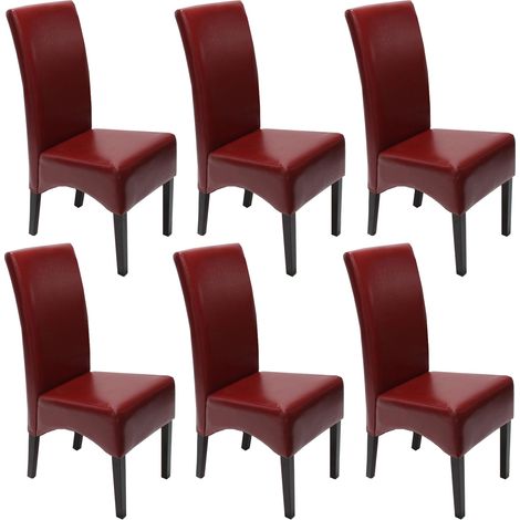 6er-Set Esszimmerstuhl Küchenstuhl Stuhl Crotone, LEDER rot, dunkle Beine (1/2)