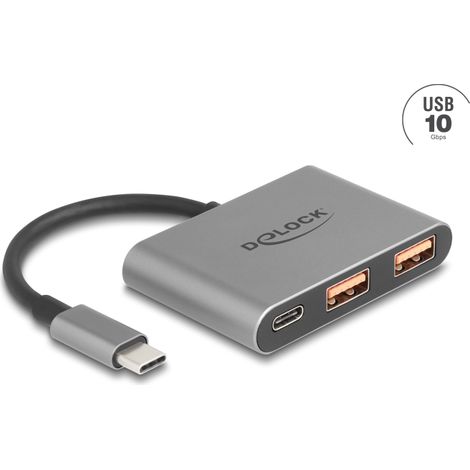 Delock Concentrador USB de 3 puertos a 10 Gbps con USB Type-Câ¢ a 1 x USB Type-Câ¢ + 2 x USB Tipo-A