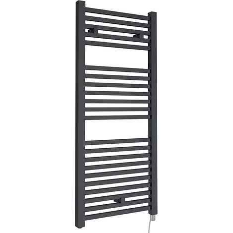 Hudson Reed Square Bar Electric Towel Rail 1100mm H x 500mm W - Anthracite (1/2)