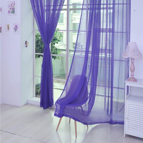 Rideau Voile - 200 cm x 80 cm - Poche Pour Tringle - Tissu Voile Lavable - Pour Salon Chambre Fenêtre - Lot de 2 (1/3)