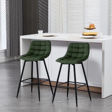 WOLTU 2x bar stools Breakfast Home Kitchen Pub barstools Velvet Metal Bar chairs Green (1/5)
