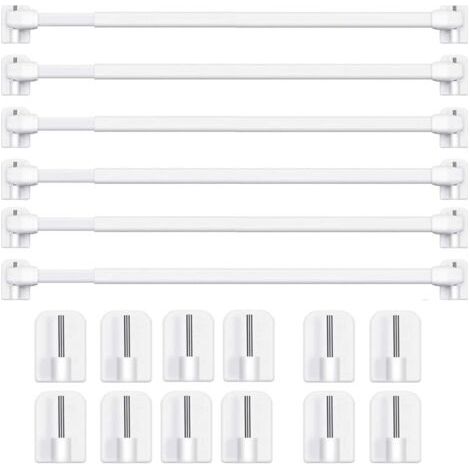 6 Tringles à Rideau en Métalliques Extensibles et Réglables - Sans Perçage, pour Fenêtres et Armoires - Barres de Tension avec Crochets Adhésifs Puissants (Blanc) (6 PCS-40-70cm)