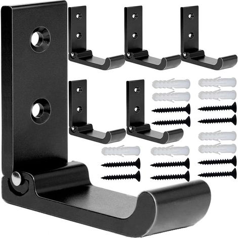 6pcs noir mat tenture murale patère salle de bain serviette crochet matériel robuste en alliage d'aluminium patère mural bricolage porte-manteau crochet pas de rouille intérieur (1/5)