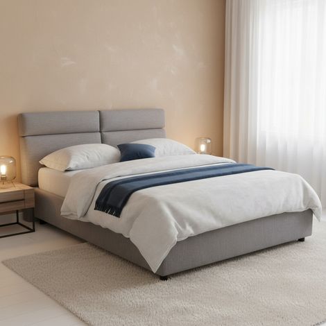 Letto Matrimoniale Asica, Letto Matrimoniale Materasso Incluso, Sfoderabile Made in Italy, Contenitore, Grigio (1/5)