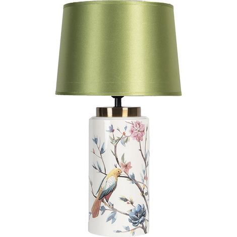 Lampe de table en céramique verte avec oiseaux colorés Ø 28 x 50 cm E27 Max 60W - PANGIVO