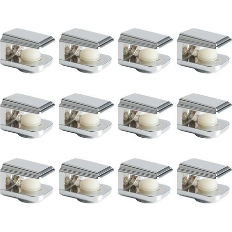 Support Étagère Verre Support d'Étagère Réglable et Adaptable d'Épaisseur de 5-8MM pour Salle de Bain, Fixation Murale à Vis, Finition Chrome Poli en Alliage de Zinc, 12 Pcs, EBL1015-12P (1/5)