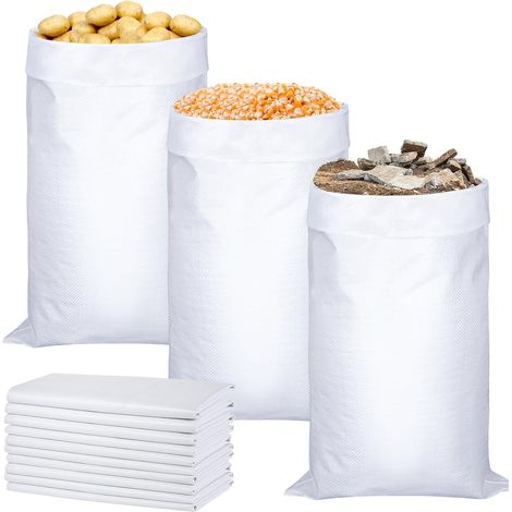 Bolsas tejidas blancas - Bolsas para residuos de jardín - Para granos, piensos, escombros y hojas - Paquete de 10 - 40 cm x 70 cm (1/5)