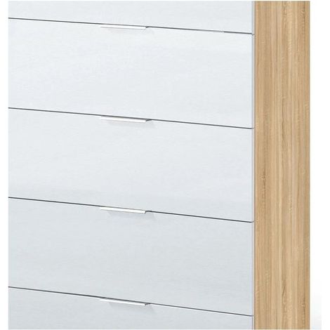 Commode Luca 5 tiroirs – Chêne blanc – Dimensions 110 x 60 x 40 cm – Rangement optimisé pour chambre – Fores Habitat S.L.U. (1/10)