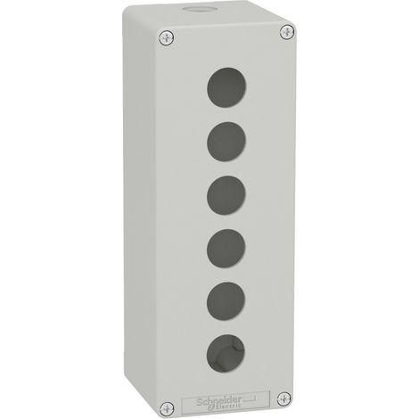 Leerer grauer Karton mit 6 Löchern + SCHNEIDER + kompaktes Design + Abmessungen 30x20x10 cm.