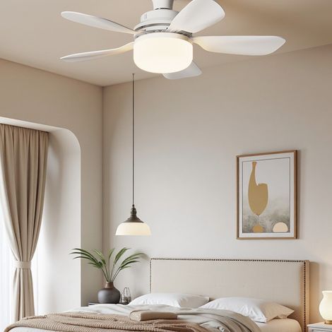 Ventilateur de Plafond LED 52cm avec Douille E27, Lumière Tricolore Variable, Design Moderne Silencieux pour Chambre, Salon et Cuisine (1/2)
