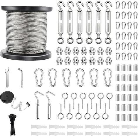 Cable inox 3mm , Kit de tendeur pour câble en acier inoxydable, Torons 7x7, résistance à la rupture de 400 kg, pour Plantes Grimpante, Extérieur Suspension, Corde a linge (1/5)
