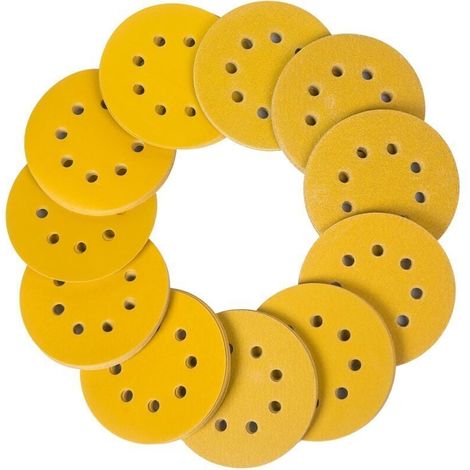 Lot de 100 disques abrasifs Ø 125 mm grain avec 8 Trous Ronds Crochet et boucle pour ponceuse excentrique 5inch(P320) (1/4)