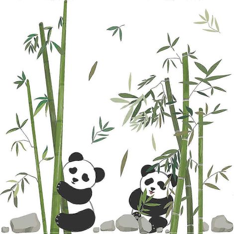 Sticker mural panda mangeant du bambou, mignon dessin animé, pour salon, chambre, canapé ou mur TV. (1/5)