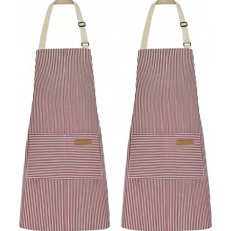Küchenschürzen-Set mit roten Nadelstreifen (2-teilig), 2-teiliges Set (1/4)