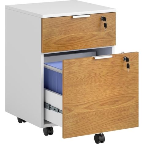 Lockable Two-Drawer Filing Cabinet with Wood Finish for Secure Document Storage (1/5)
