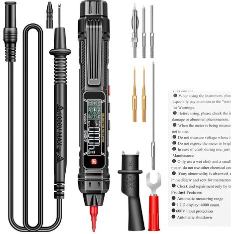 ANENG A3005A/B Digitales intelligentes professionelles Multimeter mit Sensorstift, Phasenfolgetester, Wechselspannungsprüfer – A3005A High-Konfiguration – Schwarz